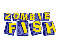 image of a text in a wacky font, reading zombie fish